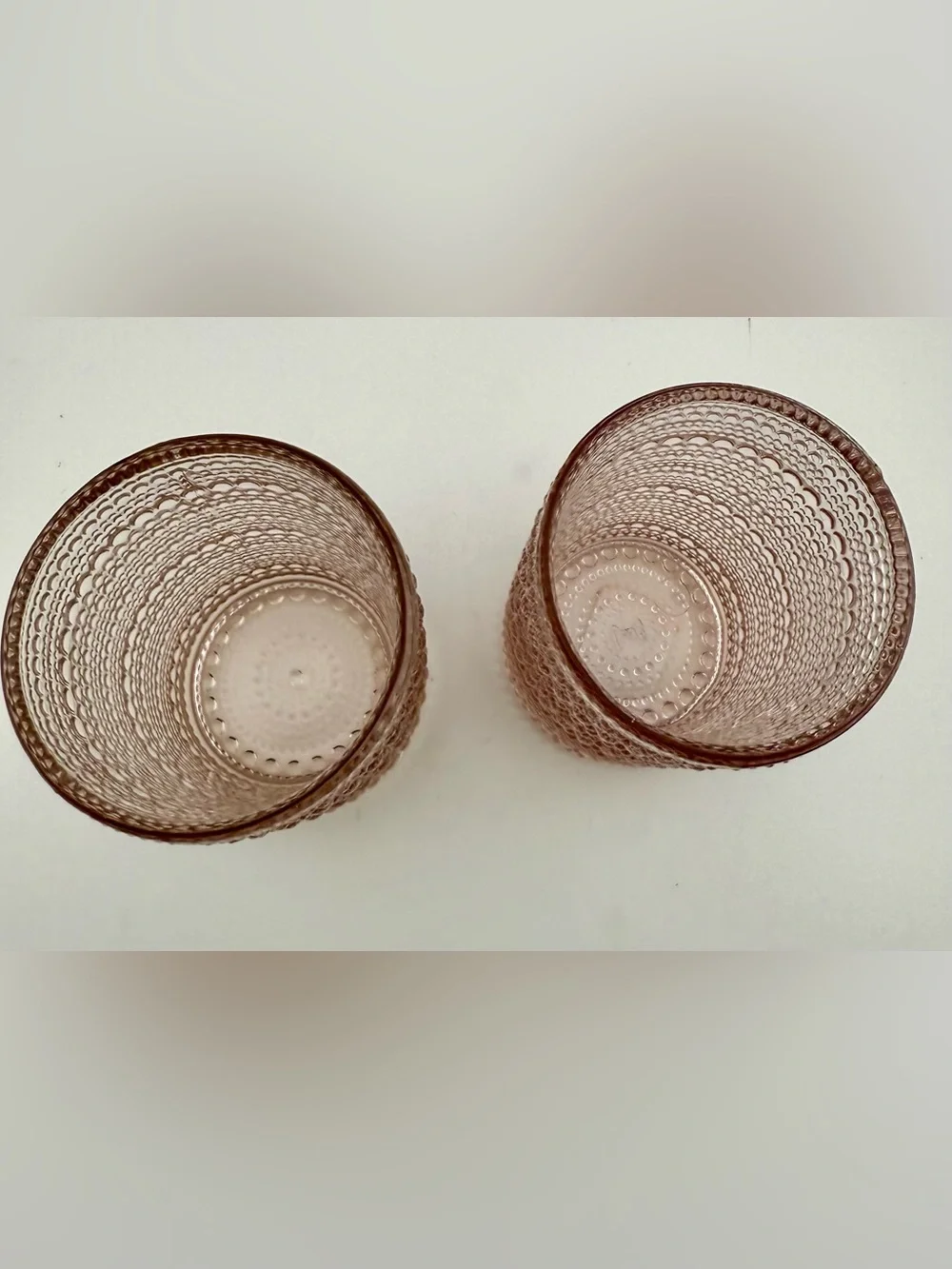 2 Fortessa Juniper pink hobnail glasses. 14oz